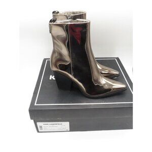 Karl Lagerfeld Women's Metallic Pointed Toe Ankle Boots Block Heel Zipper 6.5